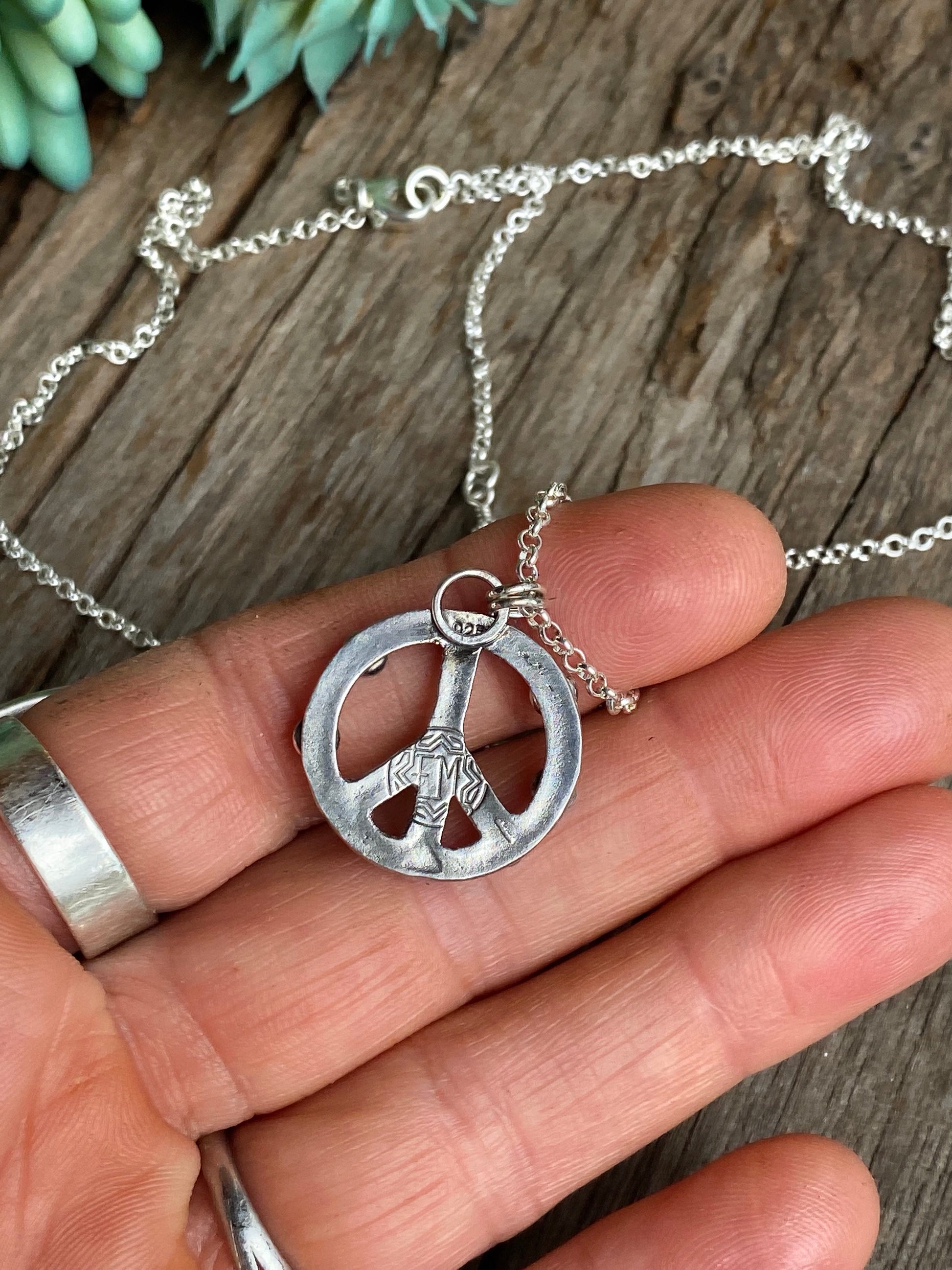 Sterling Silver And Turquoise Peace Sign Necklace