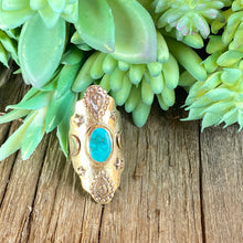 Load image into Gallery viewer, Turquoise And Gold Bronze Saddle Ring
