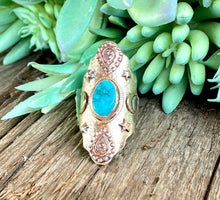Load image into Gallery viewer, Turquoise And Gold Bronze Saddle Ring
