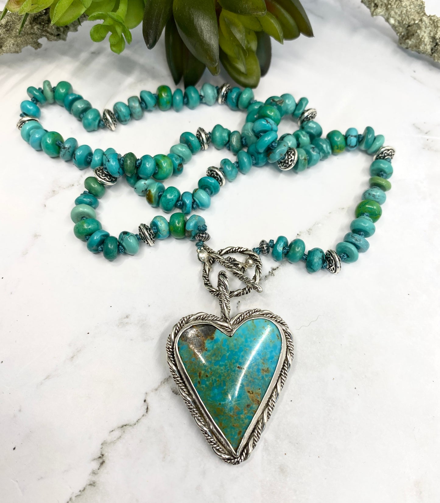 Kingman Turquoise Heart Roped In Twisted Sterling Silver Pendant