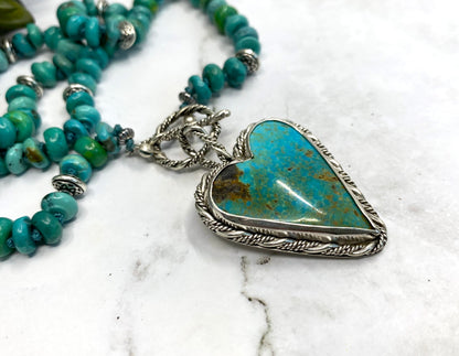 Kingman Turquoise Heart Roped In Twisted Sterling Silver Pendant