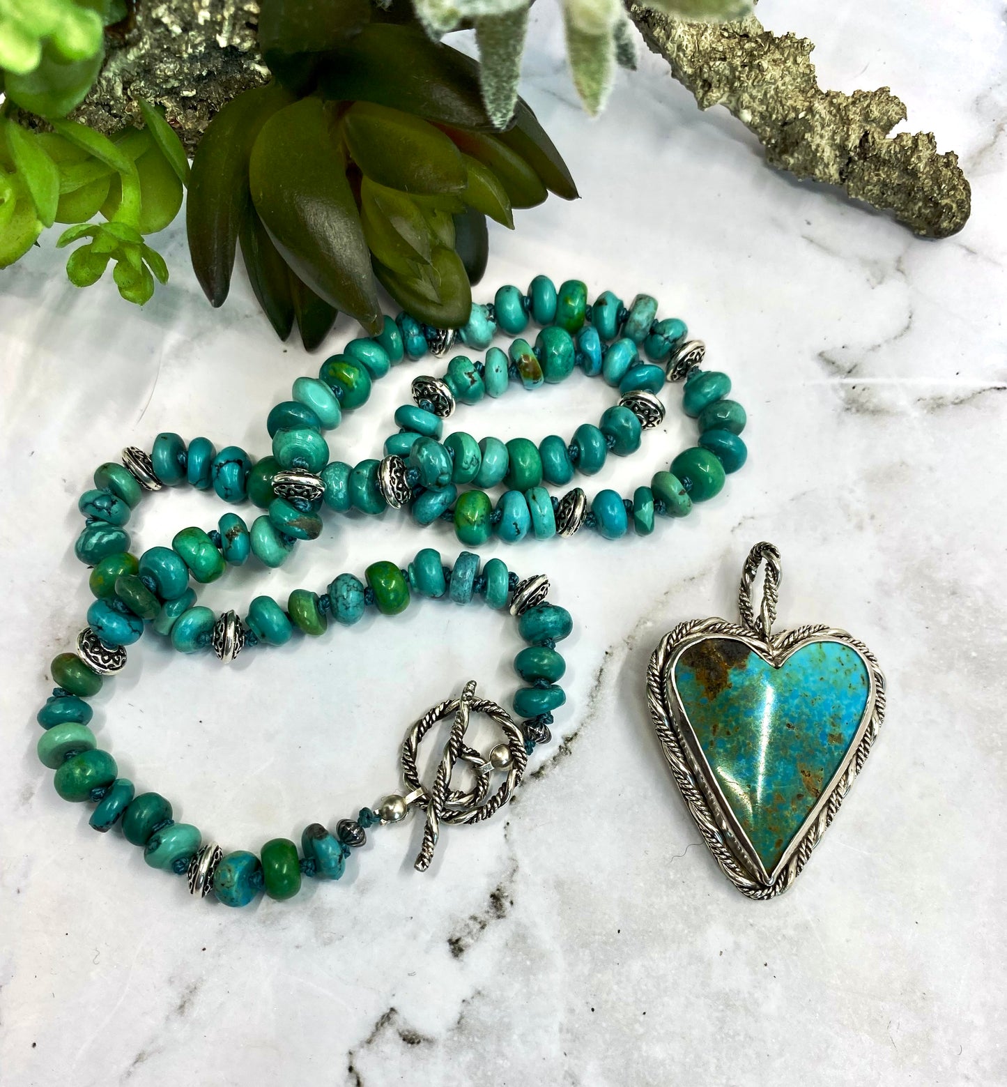 Kingman Turquoise Heart Roped In Twisted Sterling Silver Pendant