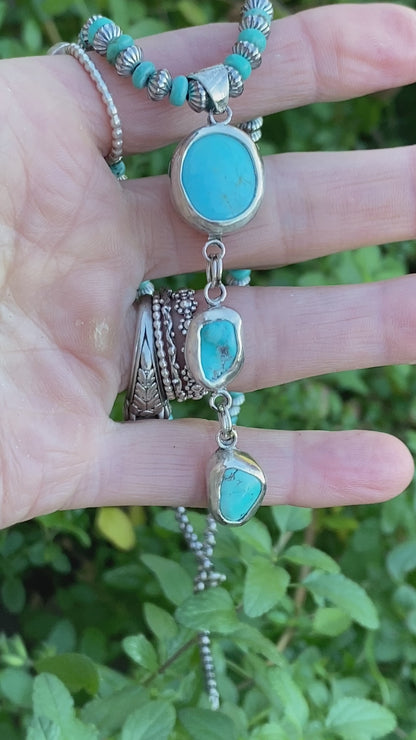 3 Stone Kingman Turquoise And Sterling Silver Lariat Necklace