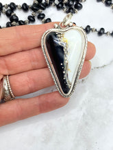 Load image into Gallery viewer, Black And White Lampwork Glass Heart And Black Onyx Beaded Chain
