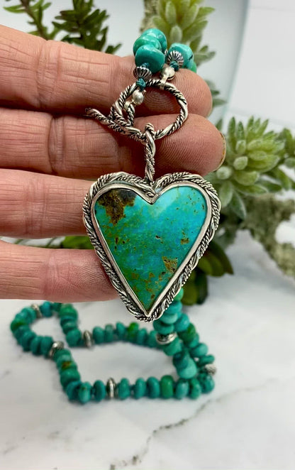Kingman Turquoise Heart Roped In Twisted Sterling Silver Pendant