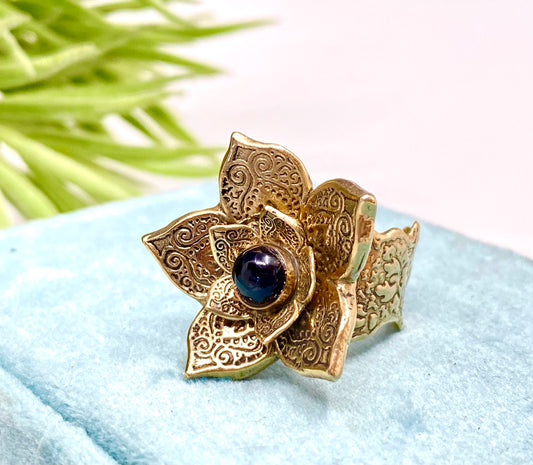 gold lotus flower power statement ring