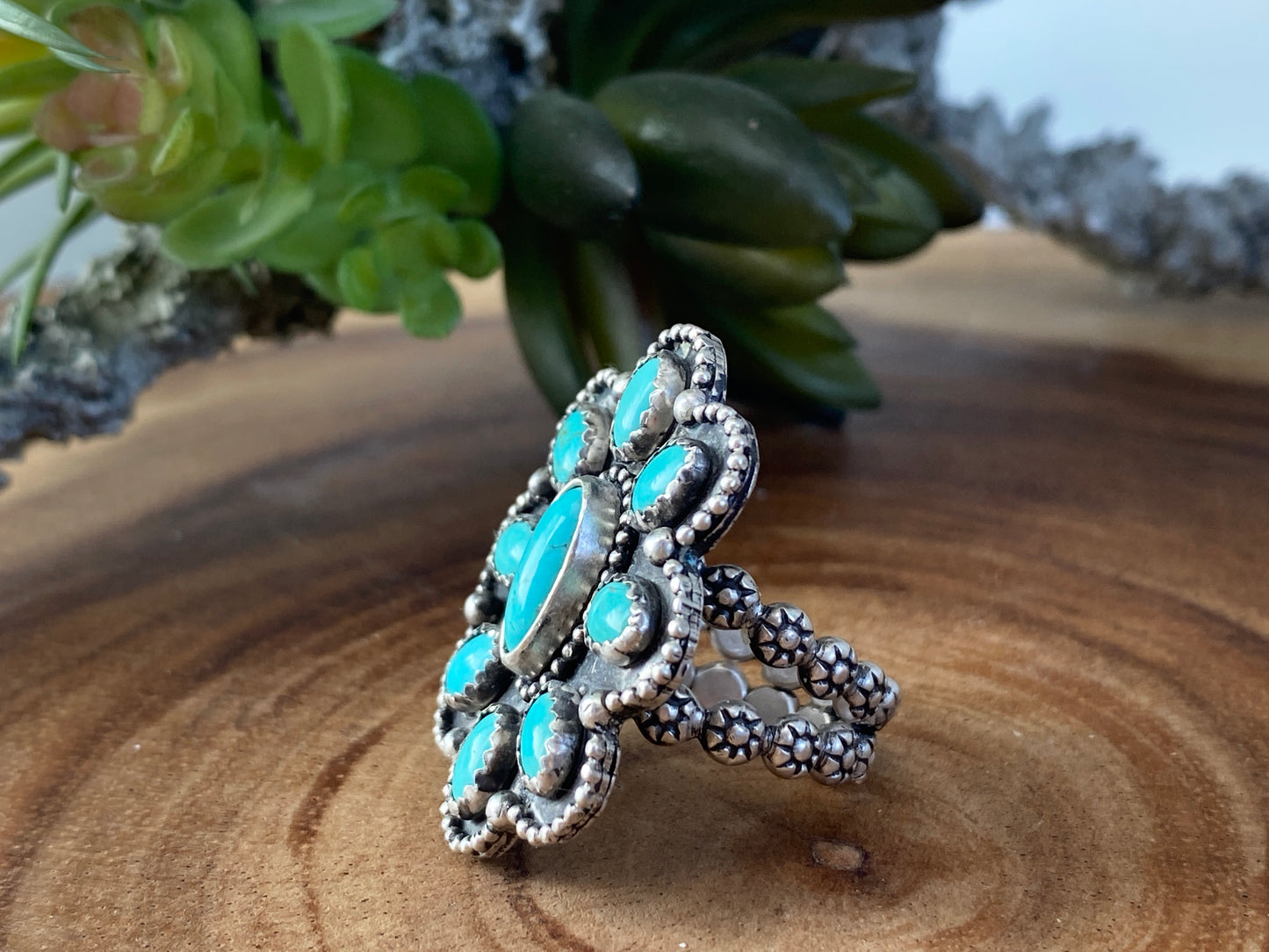 Kingman Turquoise Cluster Ring