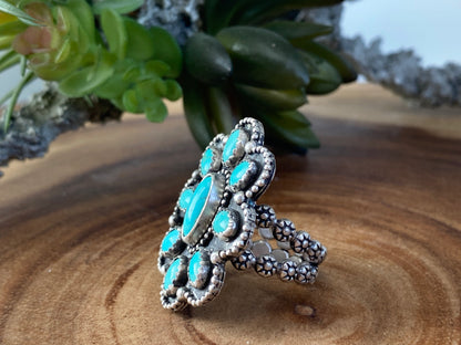 Kingman Turquoise Cluster Ring