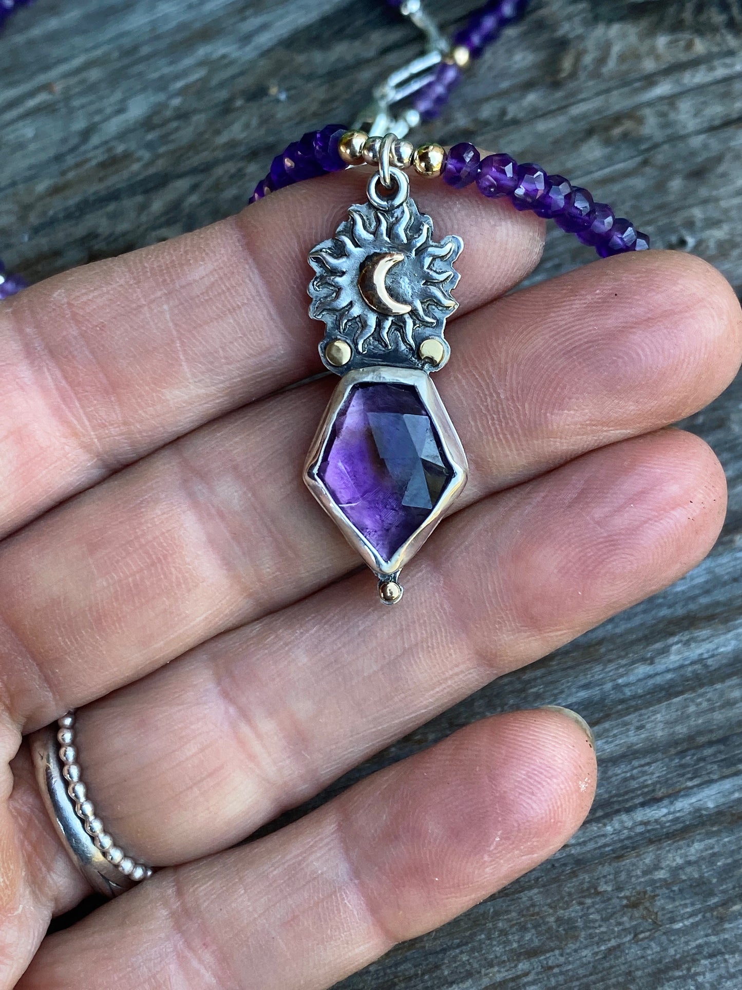 Amethyst Shoot For The Moon Sterling And Gold Pendant
