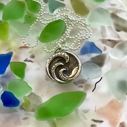 Ocean Wave Sterling Silver Small Pendant