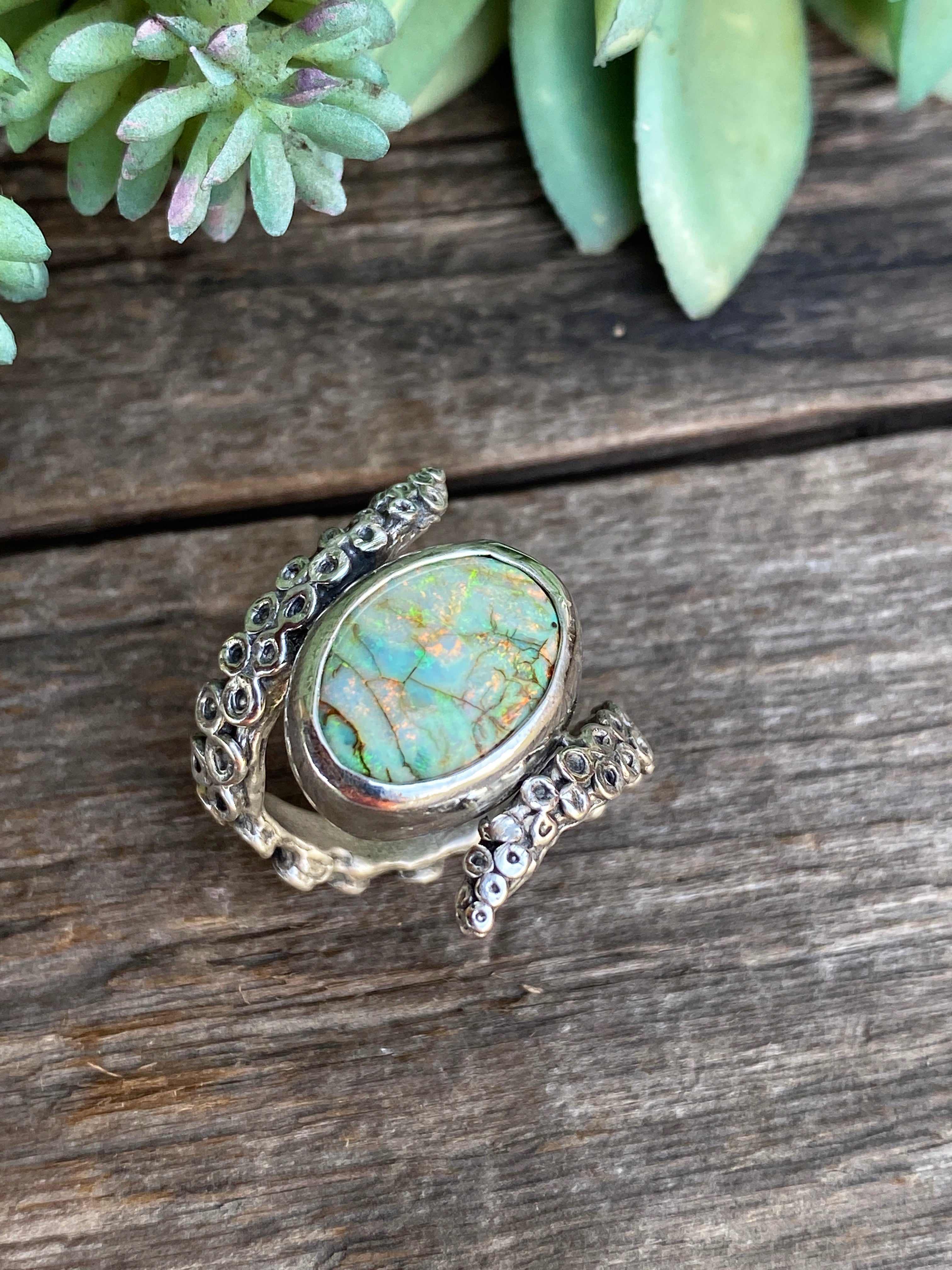 Monarch Opal And Sterling Silver Artisan Octopus Ring – Embezzled Metals