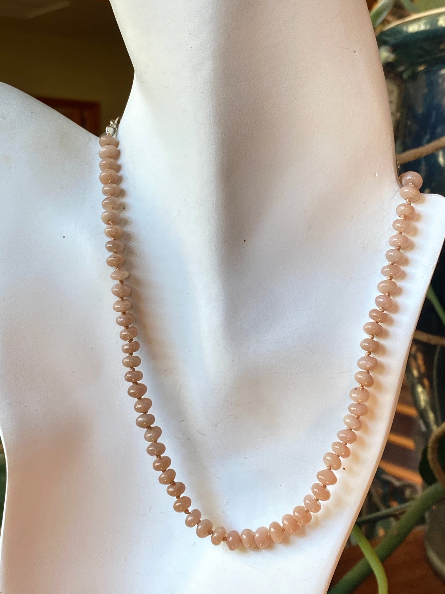 Peach Moonstone Hand Knotted Gemstone Necklace
