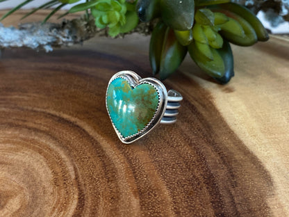 Turquoise Heart Statement Ring, Silver turquoise heart, turquoise silver, royston turquoise heart, unique silver heart turquoise ring stylish