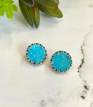 Load image into Gallery viewer, Sky Blue Quartz Druzy And Sterling Silver Post Earrings.

