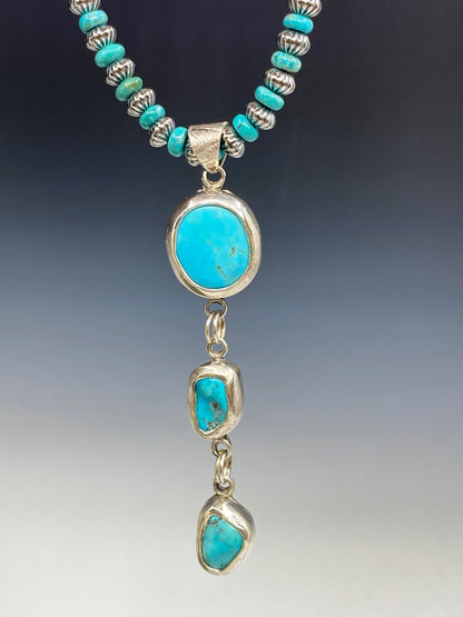 3 Stone Kingman Turquoise And Sterling Silver Lariat Necklace