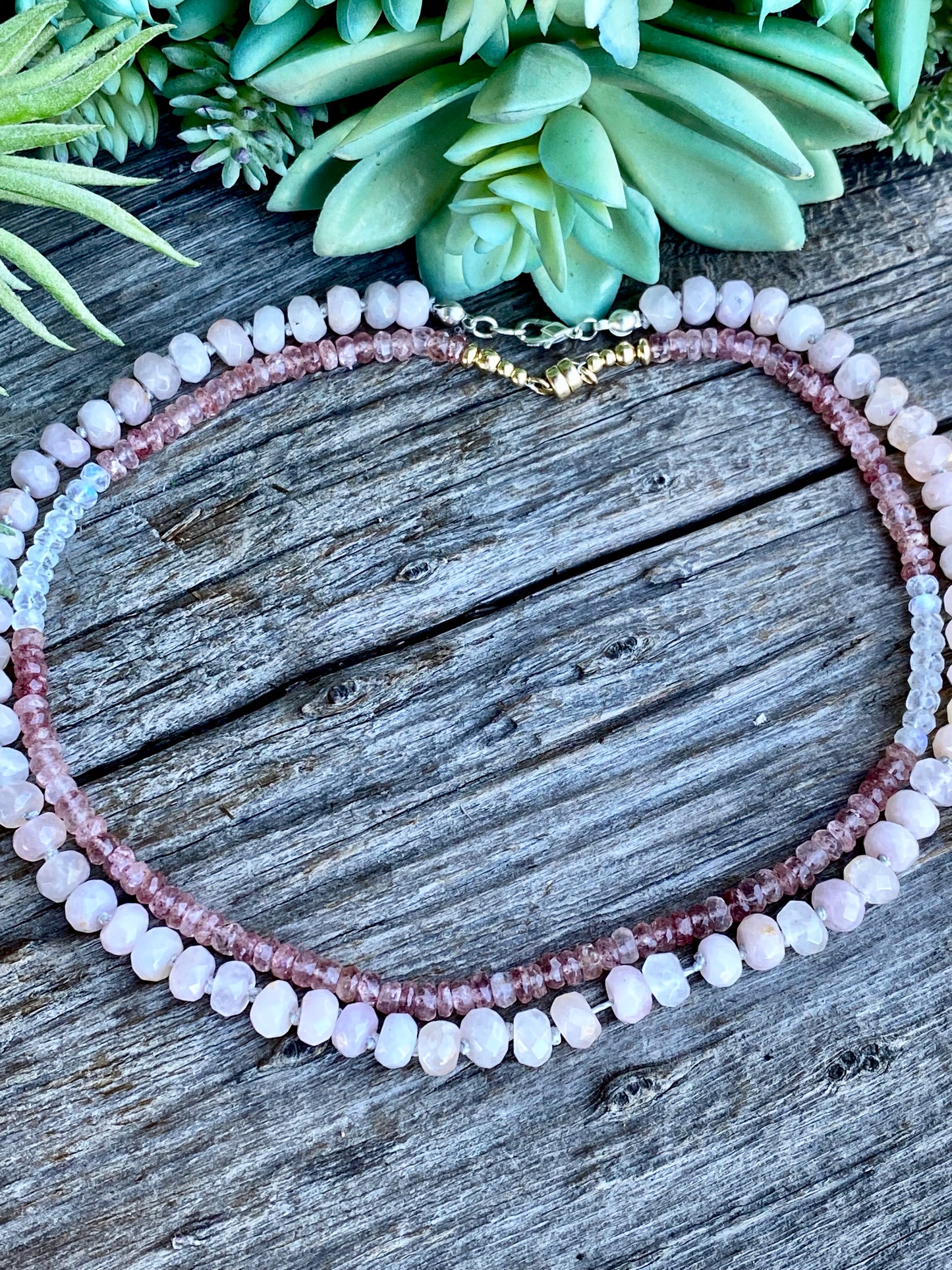 Pink Rose Quartz Gemstone Hand knotted Silk Necklace