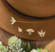 Load image into Gallery viewer, Gold Bronze And Gemstone Hat Pins, Scarf Pins And Tie Tacks
