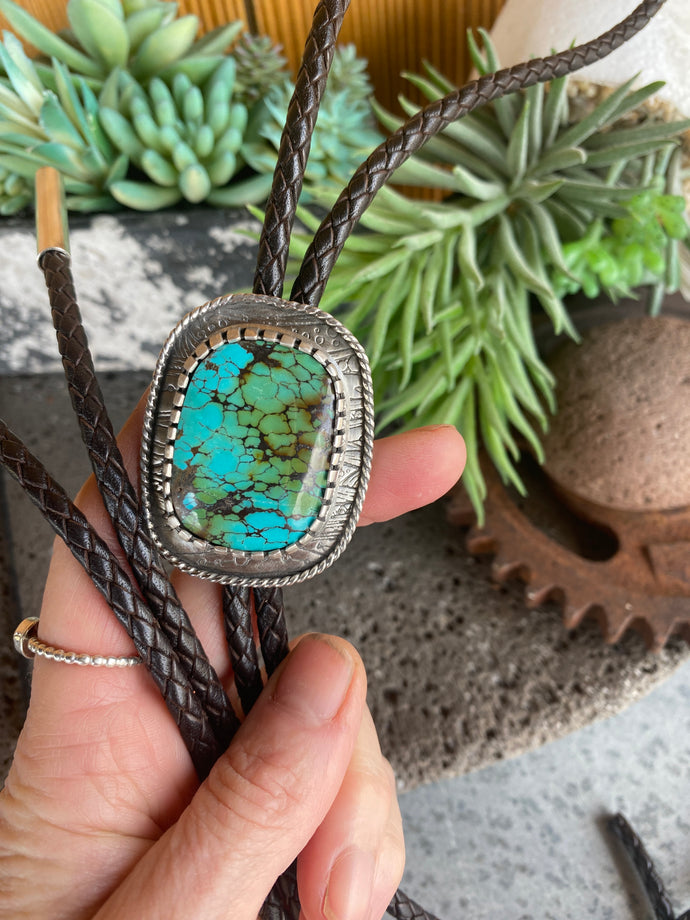 Hubei Turquoise And Sterling Silver Bolo Tie