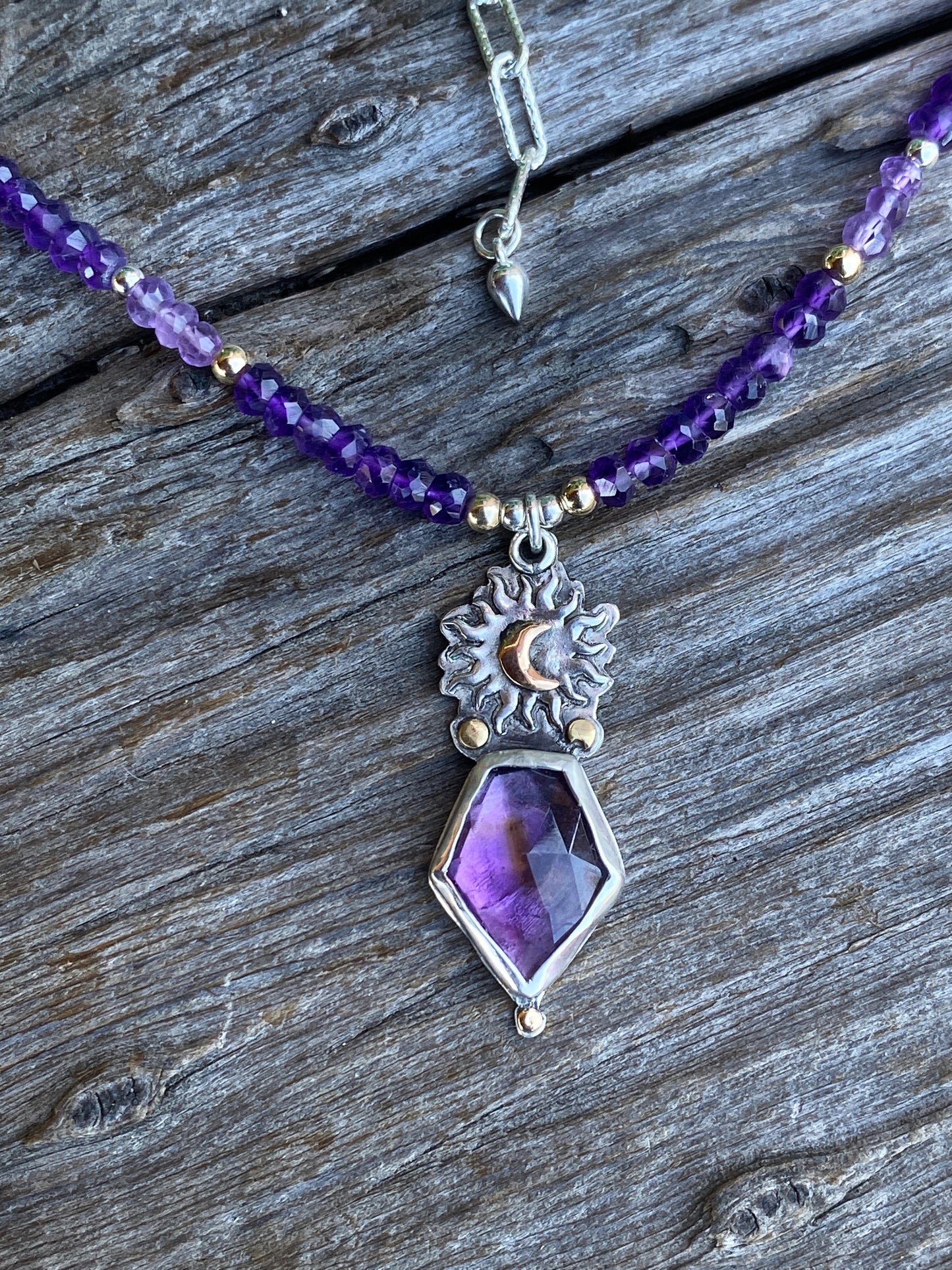Amethyst Shoot For The Moon Sterling And Gold Pendant