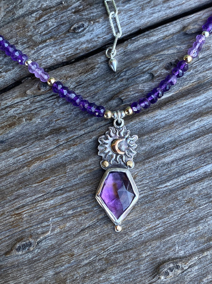 Amethyst Shoot For The Moon Sterling And Gold Pendant