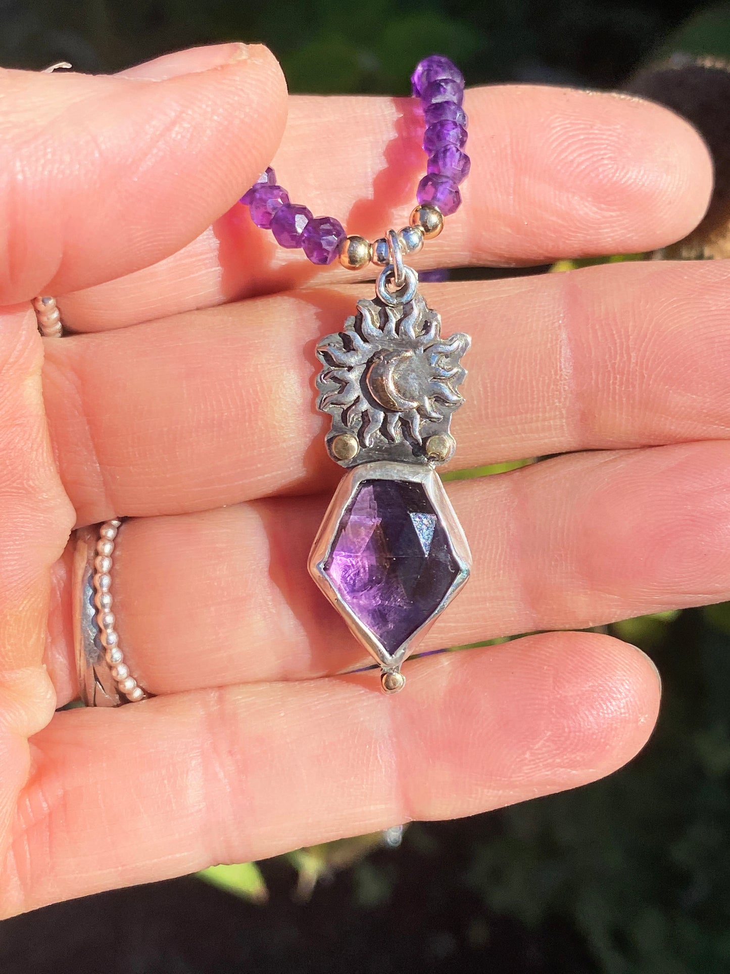 Amethyst Shoot For The Moon Sterling And Gold Pendant