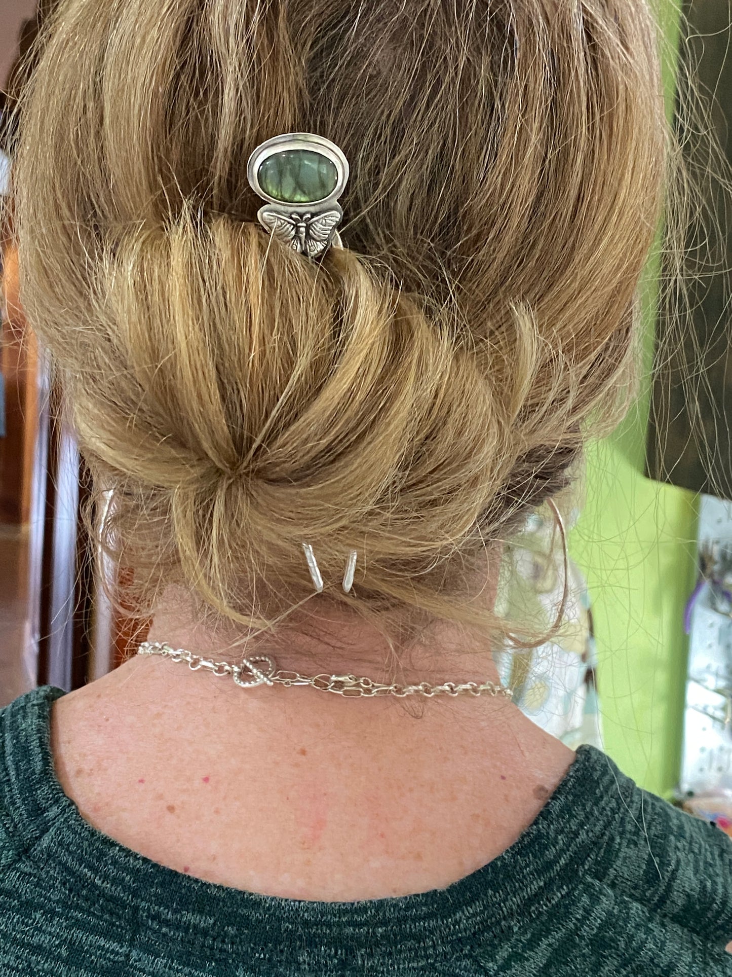 Hair Sticks -Sterling Silver And Labradorite Luna Moth