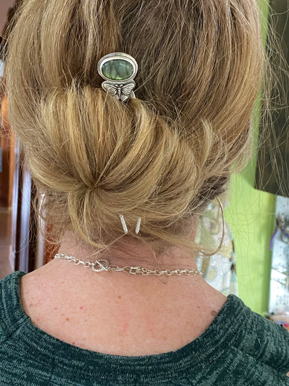 Hair Sticks -Sterling Silver And Labradorite Luna Moth