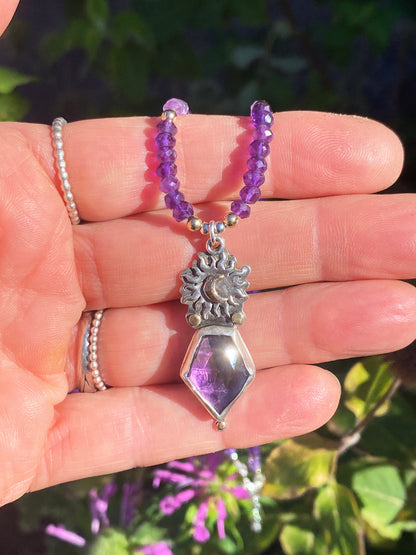 Amethyst Shoot For The Moon Sterling And Gold Pendant