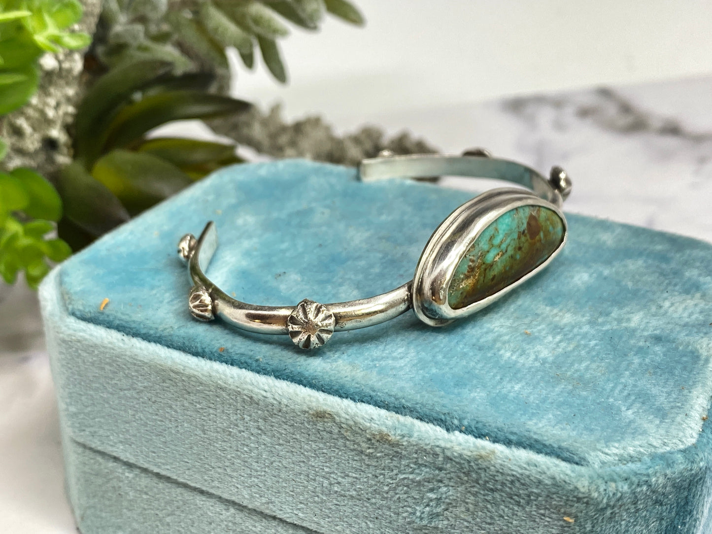 Royston Turquoise And Recycled Sterling Silver Cuff Bracelet