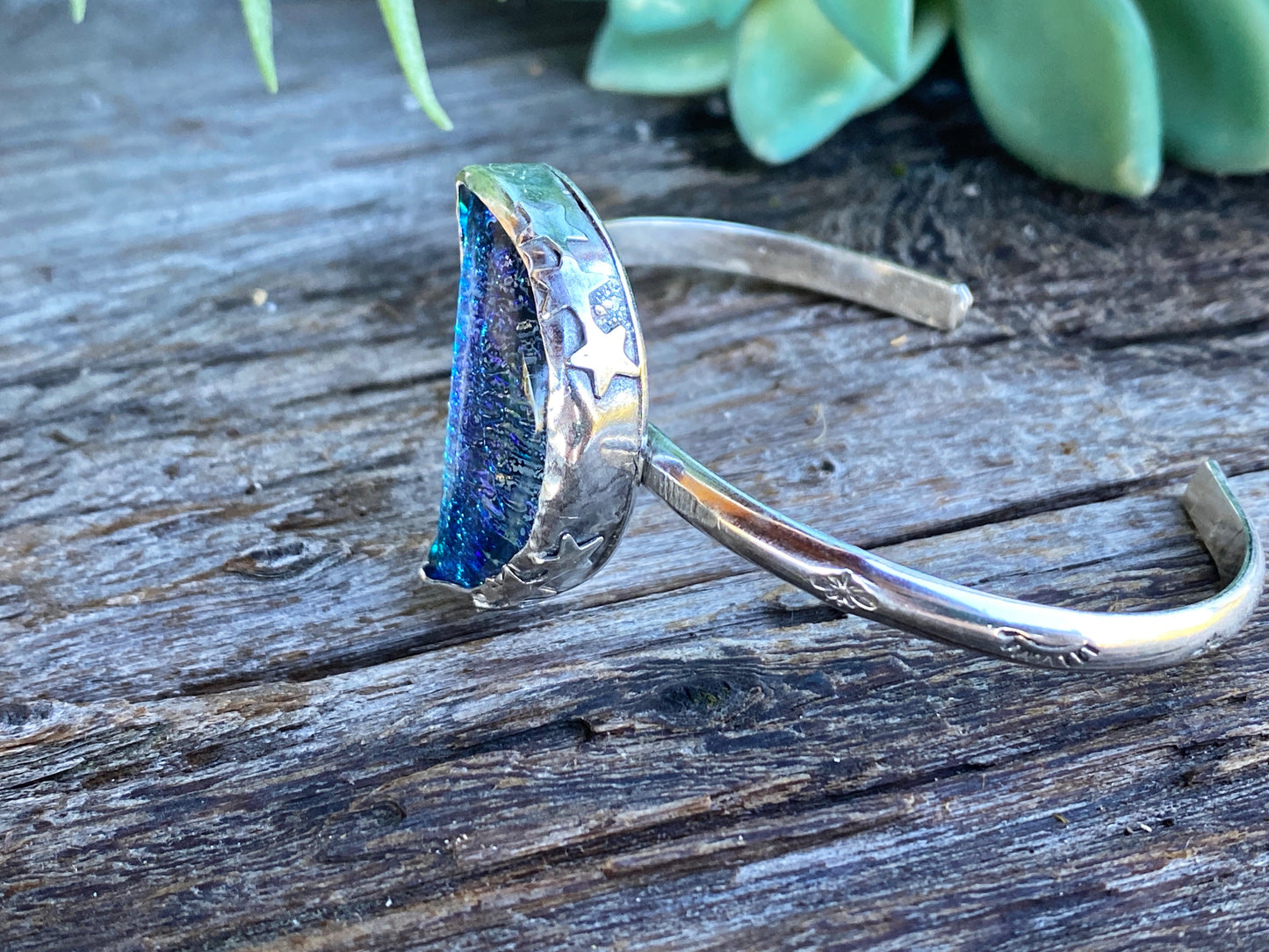Opalite Moon Galaxy Cuff Bracelet - Sterling Silver Moon Bracelet