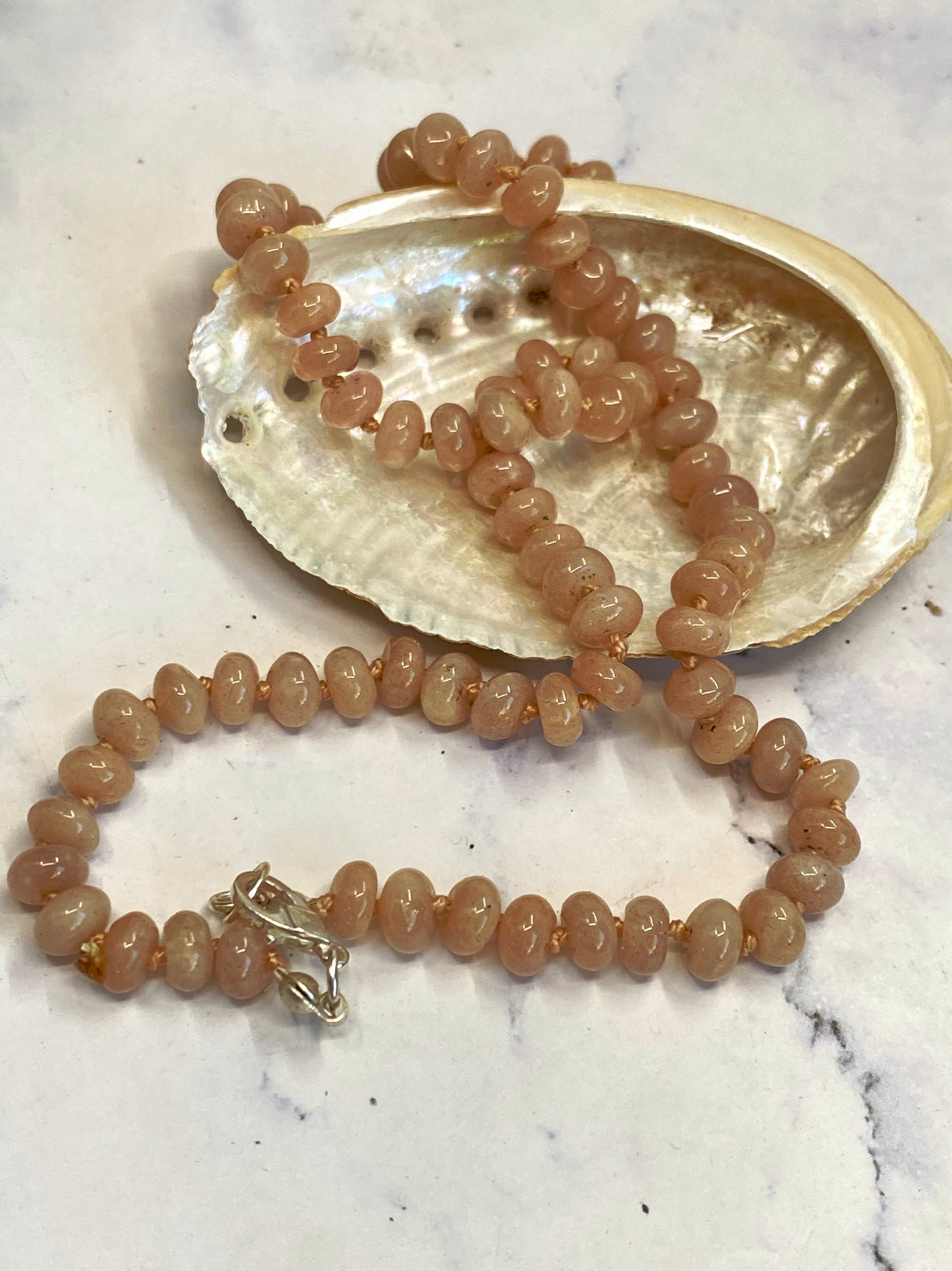 Peach Moonstone Hand Knotted Gemstone Necklace