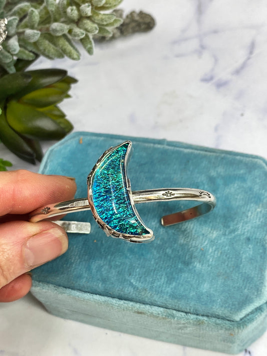 Opalite Moon Galaxy Cuff Bracelet - Sterling Silver Moon Bracelet