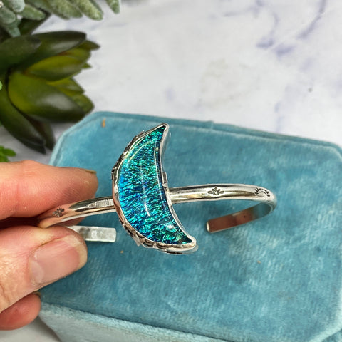 Opalite Moon Galaxy Cuff Bracelet - Sterling Silver Moon Bracelet