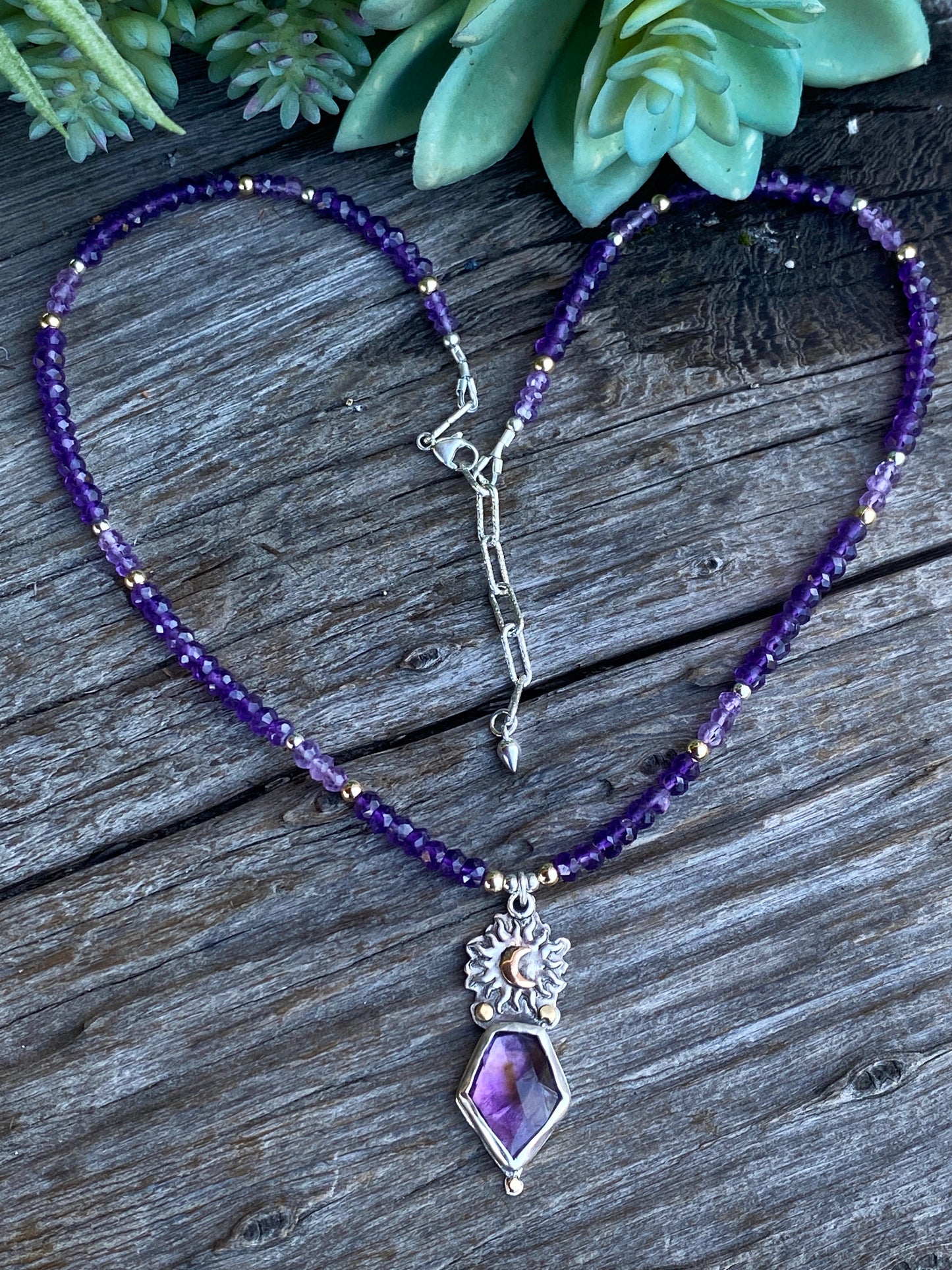 Amethyst Shoot For The Moon Sterling And Gold Pendant