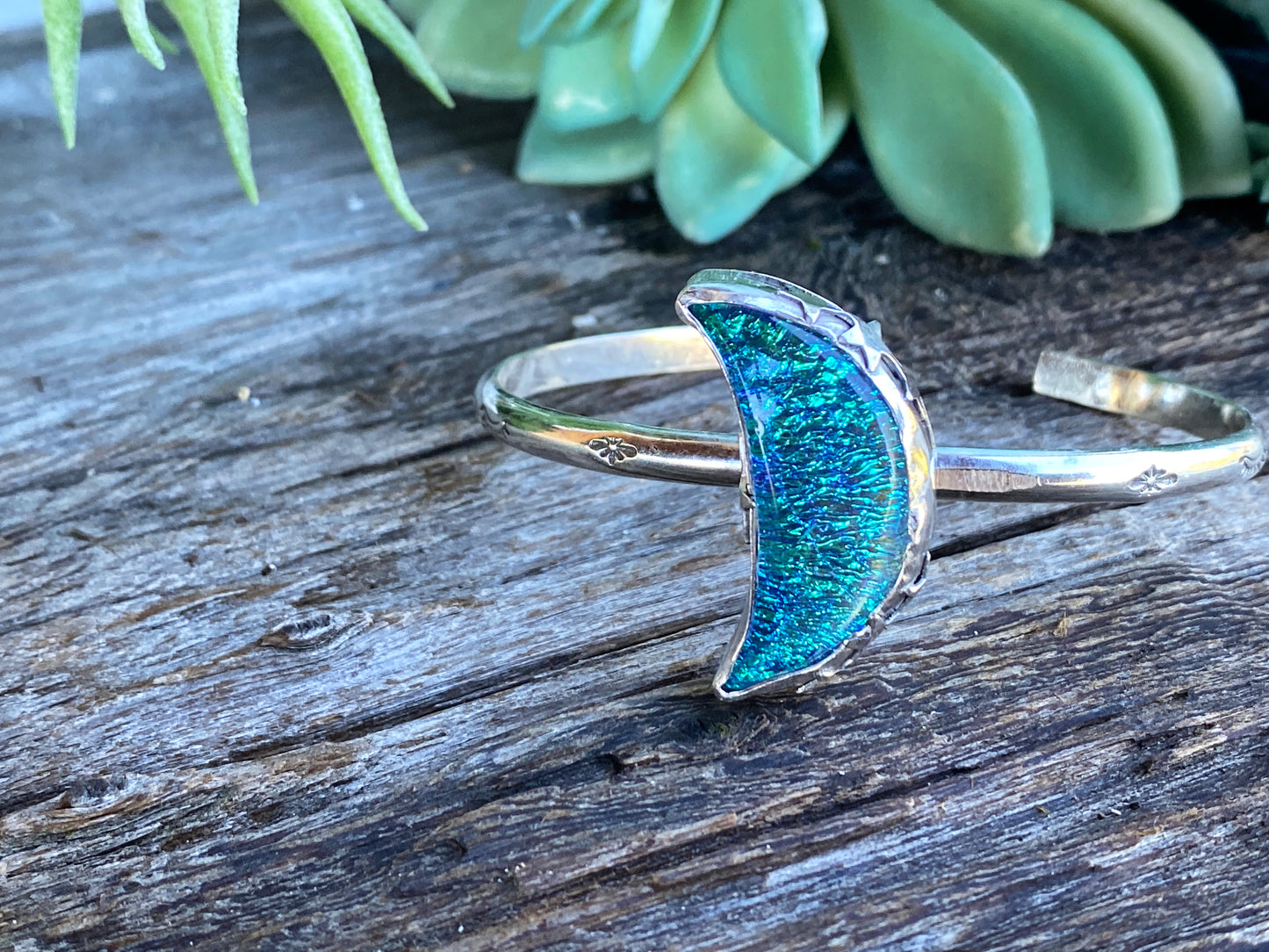 Opalite Moon Galaxy Cuff Bracelet - Sterling Silver Moon Bracelet