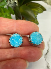 Load image into Gallery viewer, Sky Blue Quartz Druzy And Sterling Silver Post Earrings.
