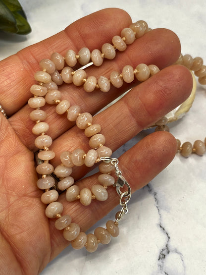 Peach Moonstone Hand Knotted Gemstone Necklace