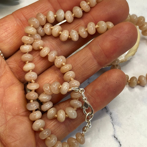 Peach Moonstone Hand Knotted Gemstone Necklace