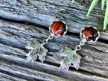 Load image into Gallery viewer, Sterling Maple Leaves And Red Tigers Eye Earrings
