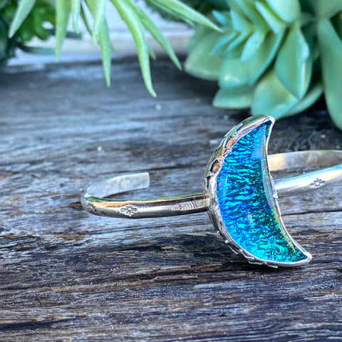 Opalite Moon Galaxy Cuff Bracelet - Sterling Silver Moon Bracelet