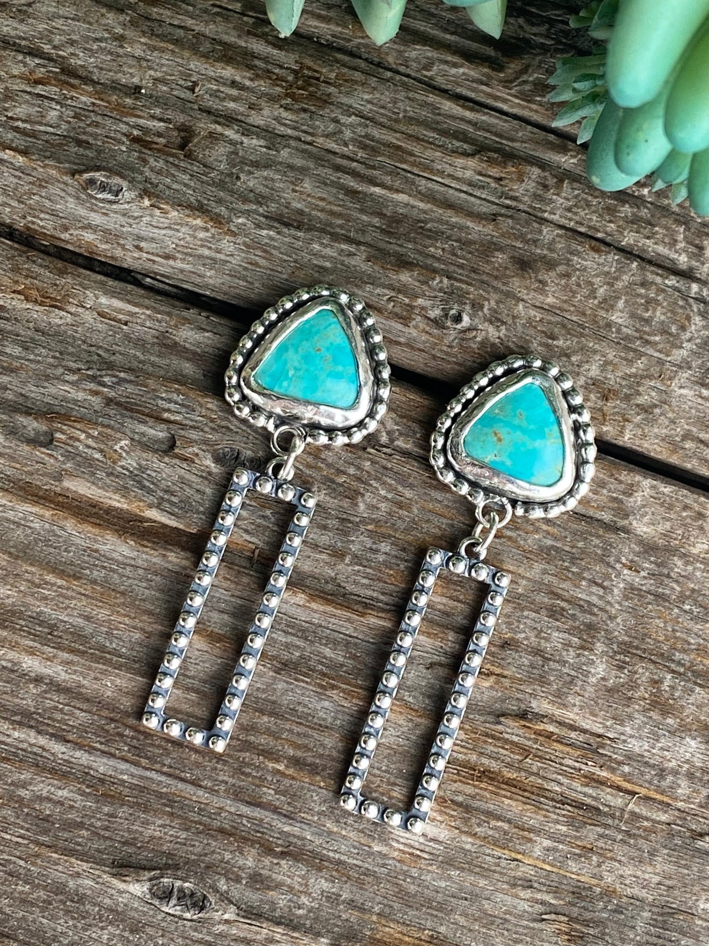 Sterling And Turquoise Beaded Post Dangle Earrings