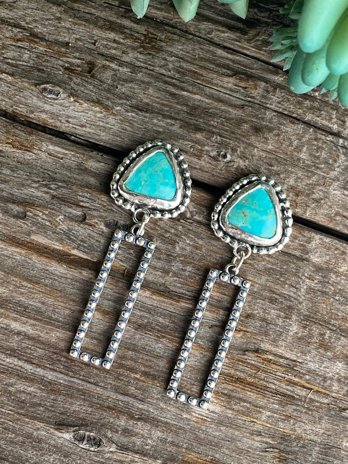 Sterling And Turquoise Beaded Post Dangle Earrings