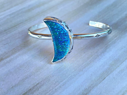 Opalite Moon Galaxy Cuff Bracelet - Sterling Silver Moon Bracelet