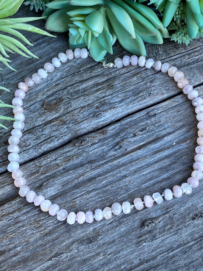 Pink Rose Quartz Gemstone Hand knotted Silk Necklace