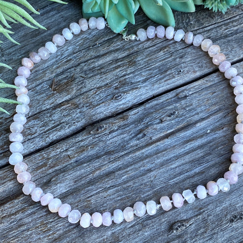Pink Rose Quartz Gemstone Hand knotted Silk Necklace