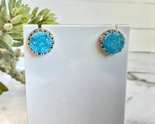 Load image into Gallery viewer, Sky Blue Quartz Druzy And Sterling Silver Post Earrings.
