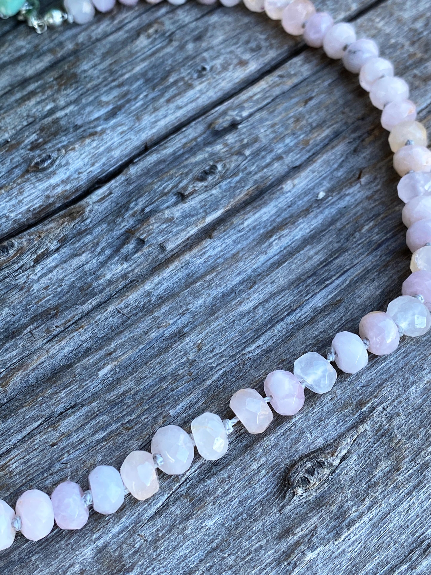 Pink Rose Quartz Gemstone Hand knotted Silk Necklace