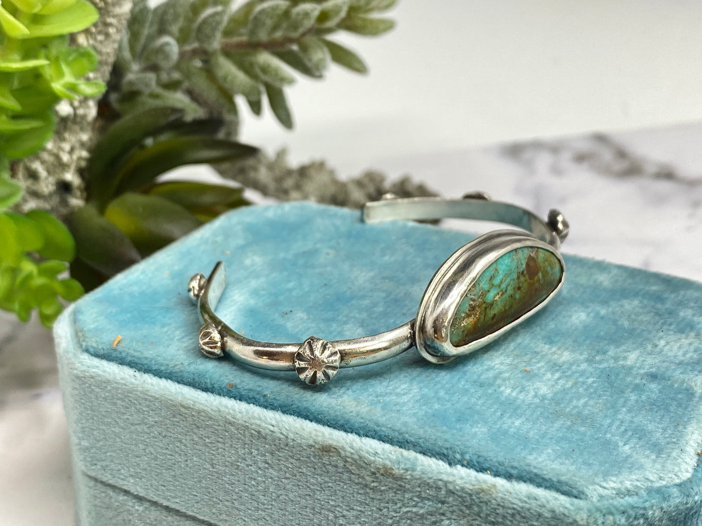 Royston Turquoise And Recycled Sterling Silver Cuff Bracelet
