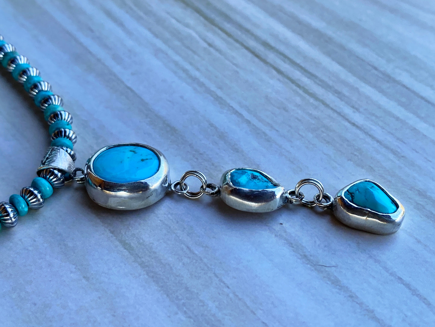 3 Stone Kingman Turquoise And Sterling Silver Lariat Necklace
