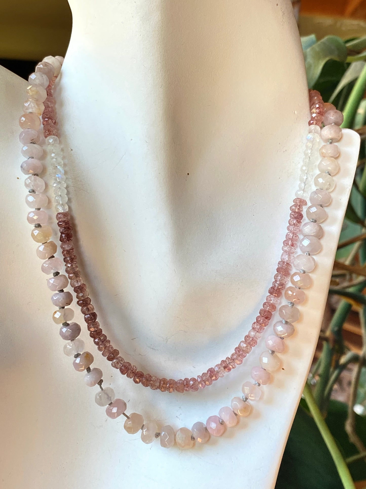 Pink Rose Quartz Gemstone Hand knotted Silk Necklace